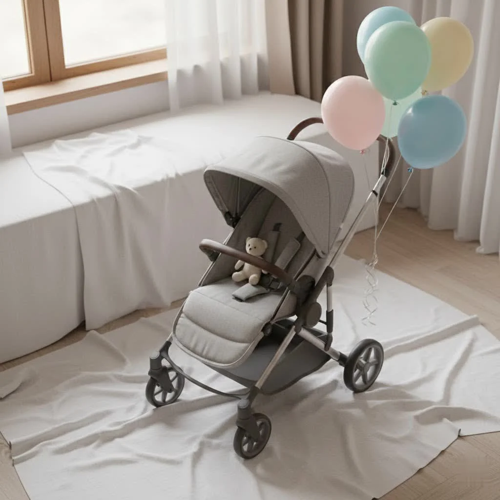Parent pushing a baby in a car seat and stroller combo
